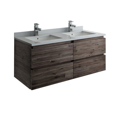 Fresca Formosa 48" Wall Hung Double Sink Modern Bathroom Cabinet w/ Top & Sinks | FCB31-2424ACA-CWH-U