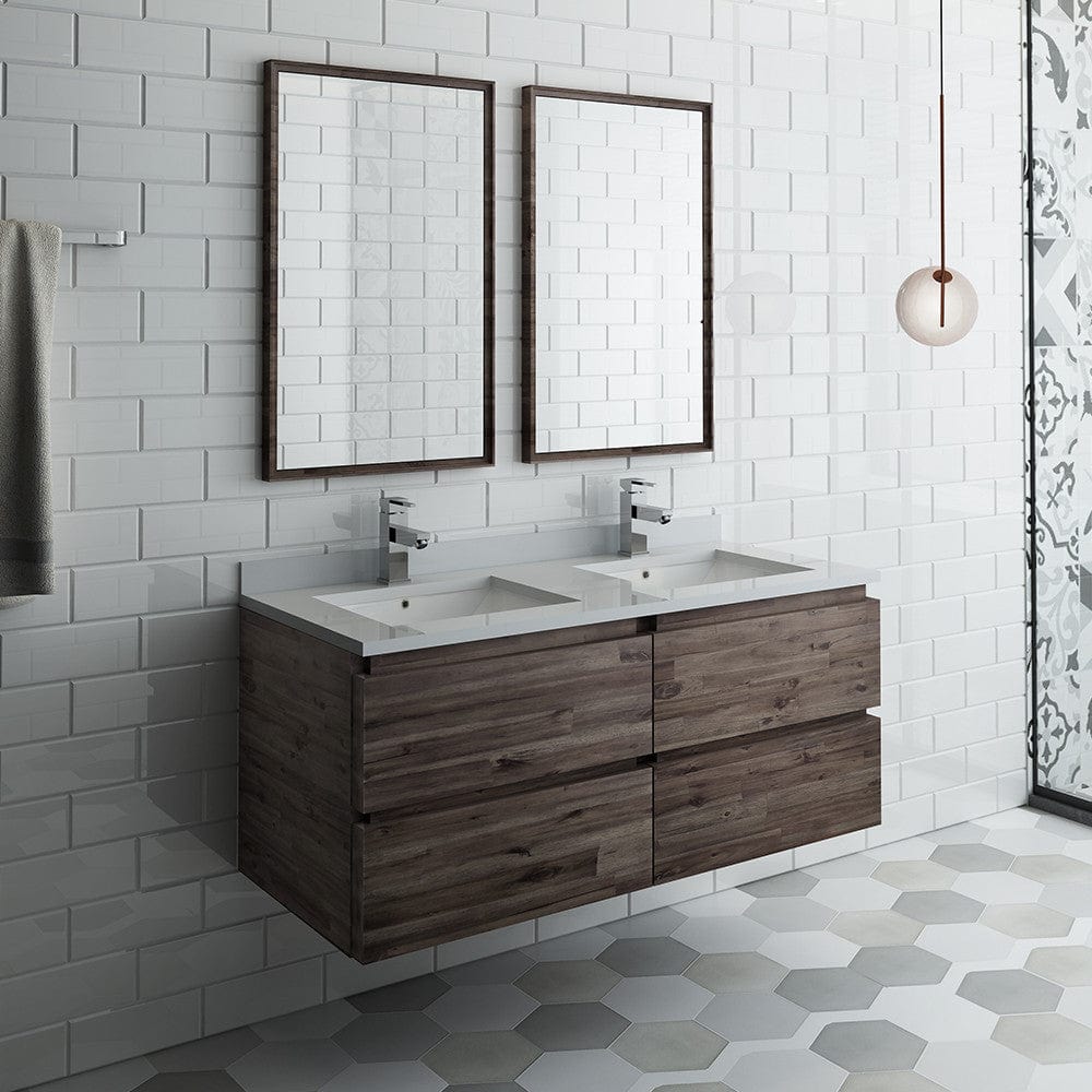 Fresca Formosa 48 Wall Hung Double Sink Modern Bathroom Vanity w/ Mirrors | FVN31-2424ACA