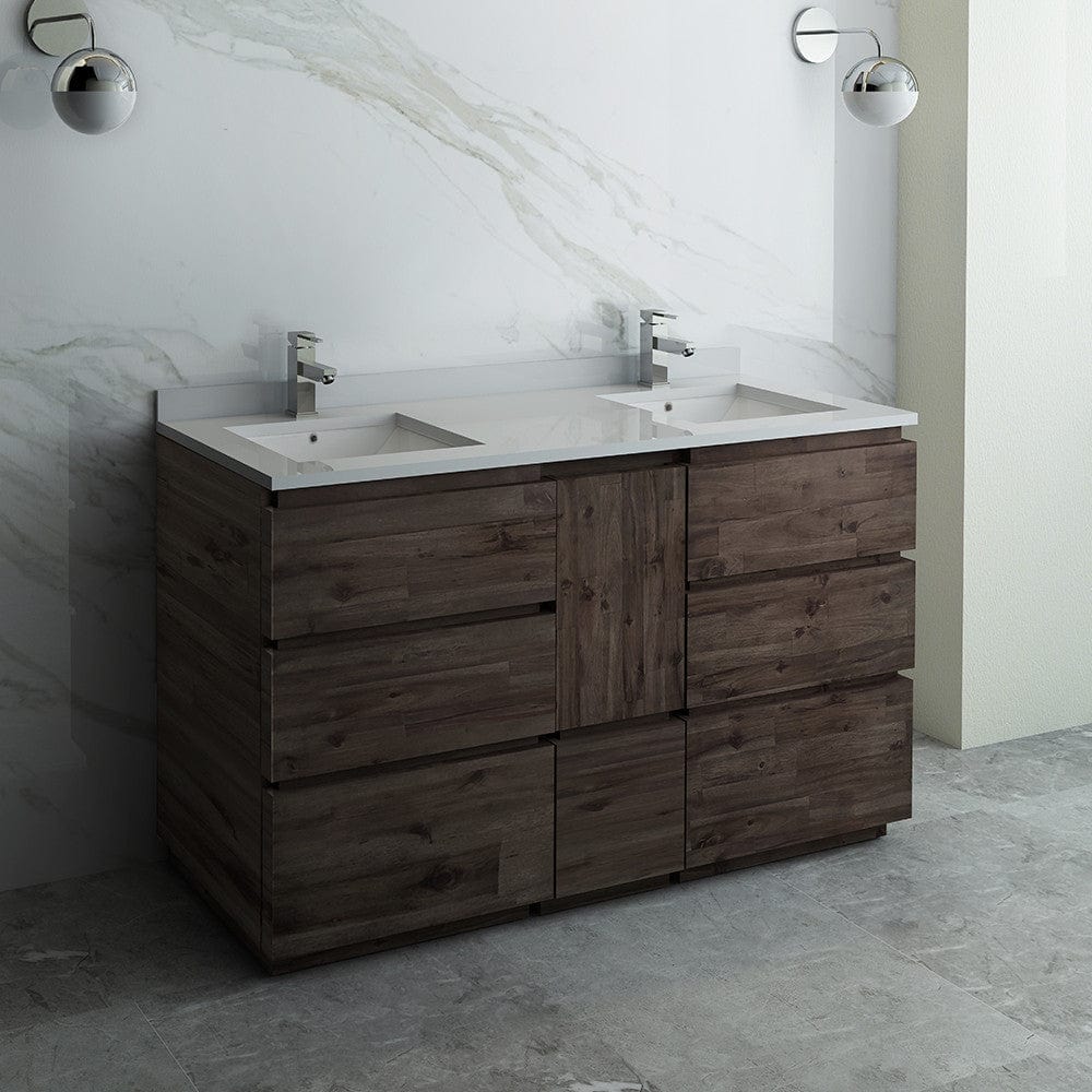 Fresca Formosa 60 Floor Standing Double Sink Modern Bathroom Cabinet w/ Top & Sinks | FCB31-241224ACA-FC-CWH-U