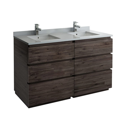 Fresca Formosa 60" Floor Standing Double Sink Modern Bathroom Cabinet w/ Top & Sinks | FCB31-3030ACA-FC-CWH-U