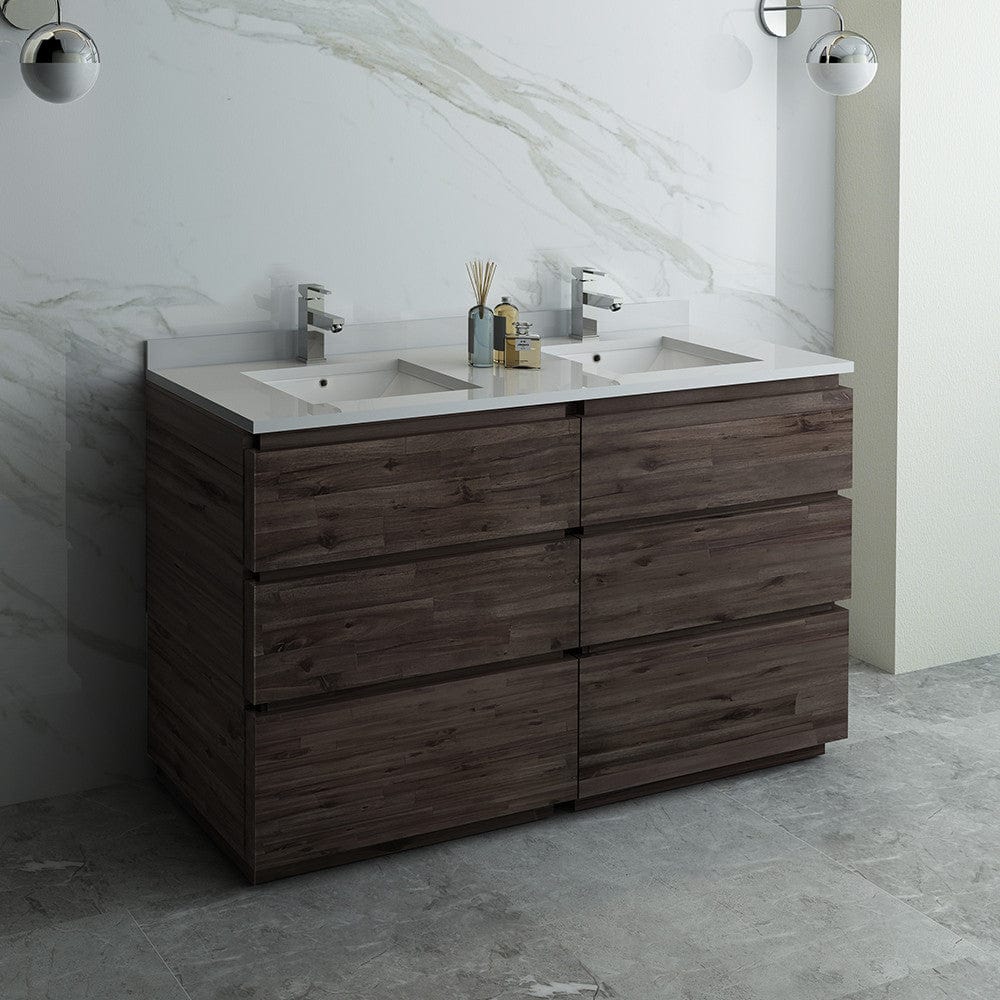 Fresca Formosa 60 Floor Standing Double Sink Modern Bathroom Cabinet w/ Top & Sinks | FCB31-3030ACA-FC-CWH-U