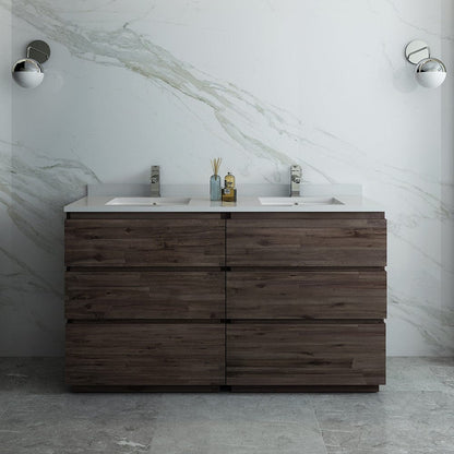 Fresca Formosa 60 Floor Standing Double Sink Modern Bathroom Cabinet w/ Top & Sinks | FCB31-3030ACA-FC-CWH-U