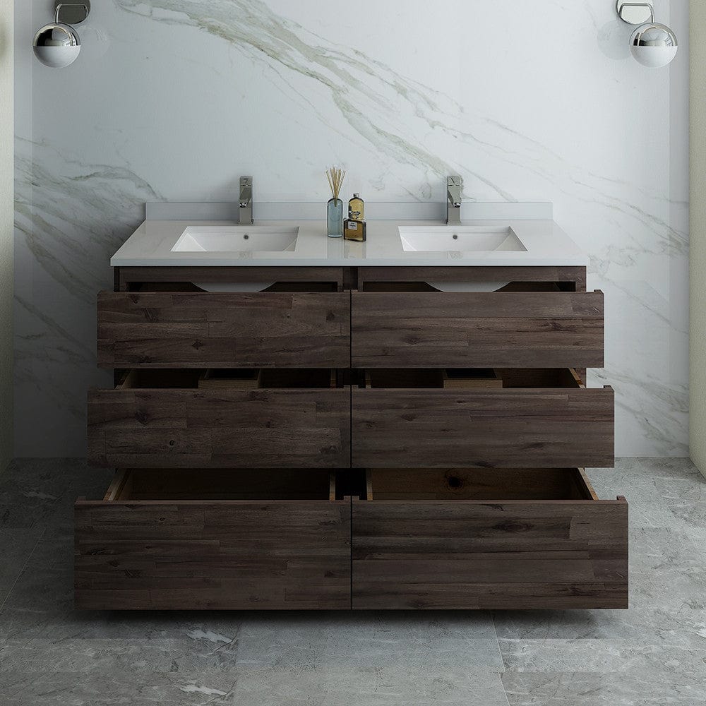 Fresca Formosa 60 Floor Standing Double Sink Modern Bathroom Cabinet w/ Top & Sinks | FCB31-3030ACA-FC-CWH-U