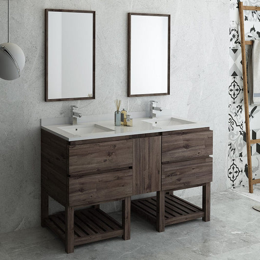 Fresca Formosa 60 Floor Standing Double Sink Modern Bathroom Vanity w/ Open Bottom & Mirrors | FVN31-241224ACA-FS