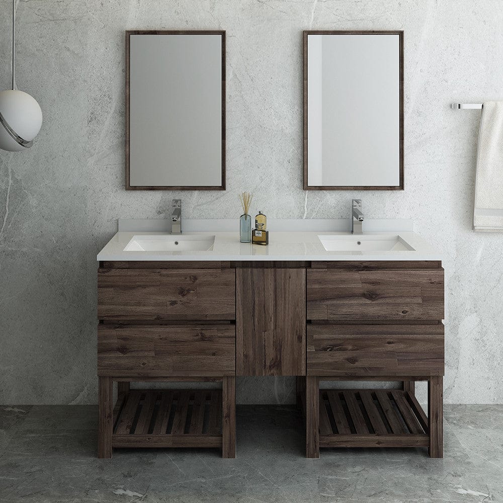 Fresca Formosa 60 Floor Standing Double Sink Modern Bathroom Vanity w/ Open Bottom & Mirrors | FVN31-241224ACA-FS