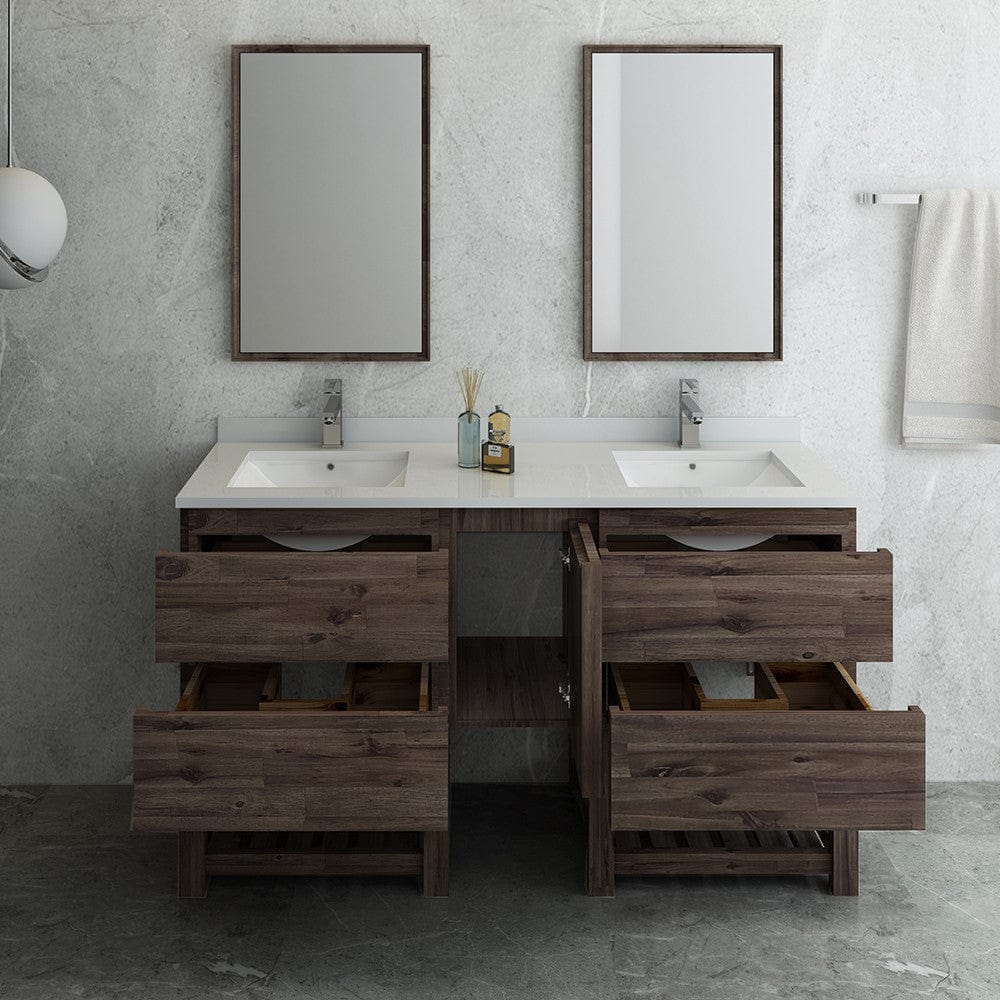 Fresca Formosa 60 Floor Standing Double Sink Modern Bathroom Vanity w/ Open Bottom & Mirrors | FVN31-241224ACA-FS