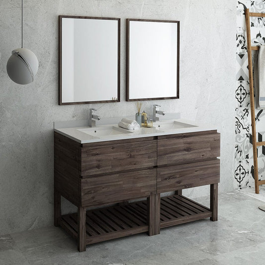 Fresca Formosa 60 Floor Standing Double Sink Modern Bathroom Vanity w/ Open Bottom & Mirrors | FVN31-3030ACA-FS