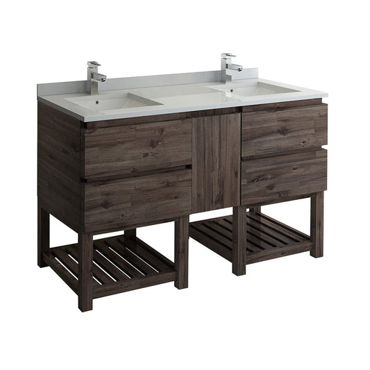 Fresca Formosa 60" Floor Standing Open Bottom Double Sink Modern Bathroom Cabinet w/ Top & Sinks | FCB31-241224ACA-FS-CWH-U
