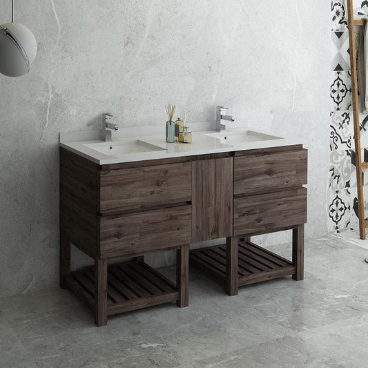 Fresca Formosa 60 Floor Standing Open Bottom Double Sink Modern Bathroom Cabinet w/ Top & Sinks | FCB31-241224ACA-FS-CWH-U