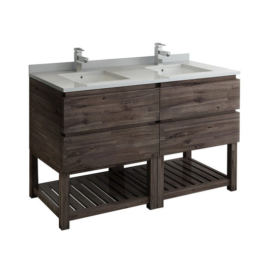 Fresca Formosa 60" Floor Standing Open Bottom Double Sink Modern Bathroom Cabinet w/ Top & Sinks | FCB31-3030ACA-FS-CWH-U