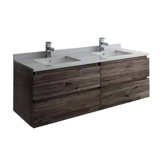 Fresca Formosa 60" Wall Hung Double Sink Modern Bathroom Cabinet w/ Top & Sinks | FCB31-3030ACA-CWH-U