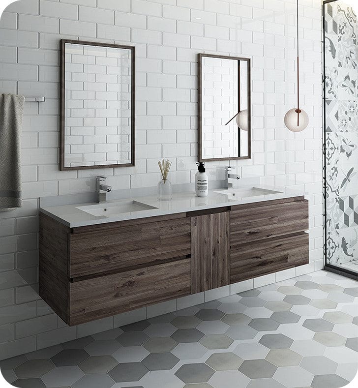 Fresca Formosa 60 Wall Hung Double Sink Modern Bathroom Vanity w/ Mirrors | FVN31-241224ACA