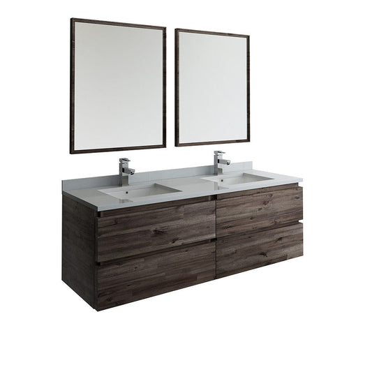 Fresca Formosa 60" Wall Hung Double Sink Modern Bathroom Vanity w/ Mirrors | FVN31-3030ACA