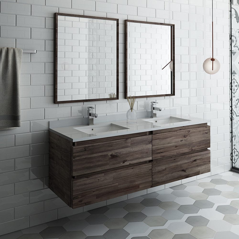 Fresca Formosa 60 Wall Hung Double Sink Modern Bathroom Vanity w/ Mirrors | FVN31-3030ACA