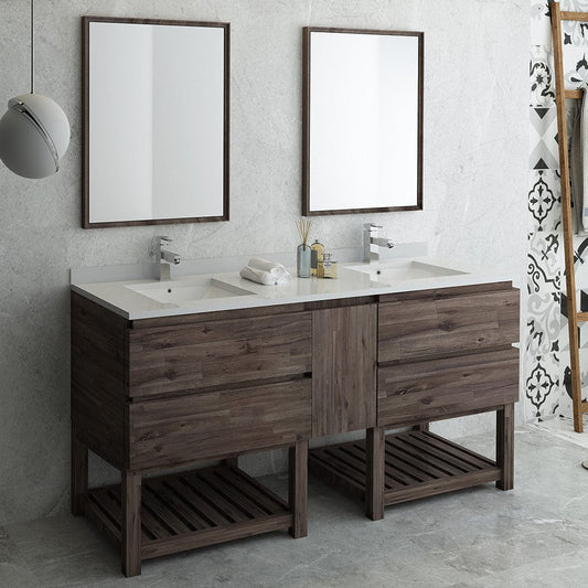 Fresca Formosa 72 Floor Standing Double Sink Modern Bathroom Vanity w/ Open Bottom & Mirrors | FVN31-301230ACA-FS