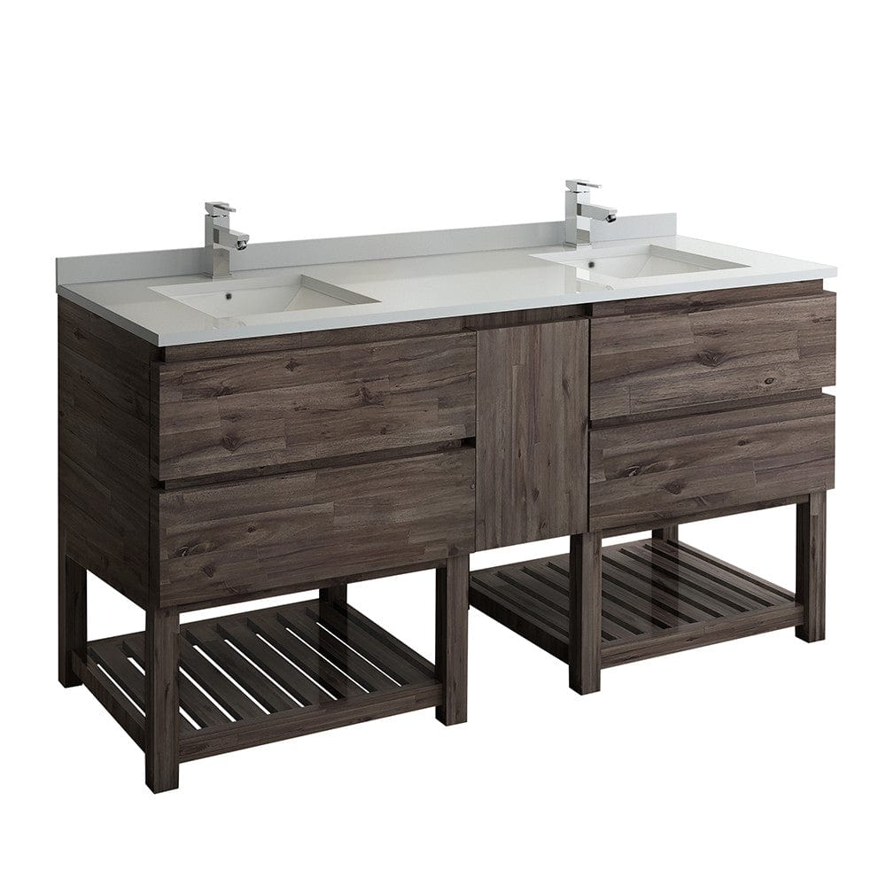 Fresca Formosa 72" Floor Standing Open Bottom Double Sink Modern Bathroom Cabinet w/ Top & Sinks | FCB31-301230AC-FS-CWH-U