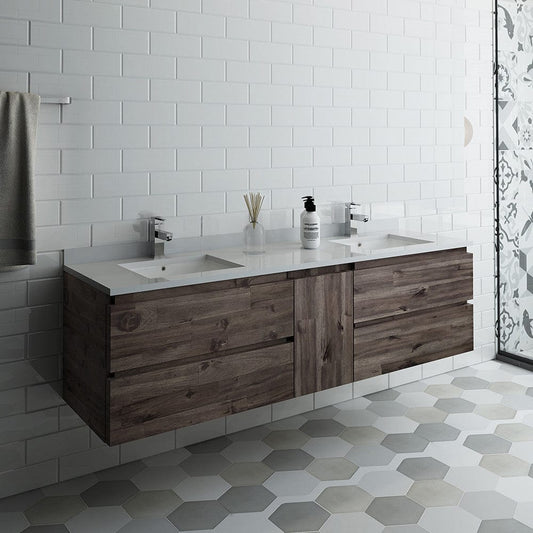 Fresca Formosa 72 Wall Hung Double Sink Modern Bathroom Cabinet w/ Top & Sinks | FCB31-301230ACA-CWH-U
