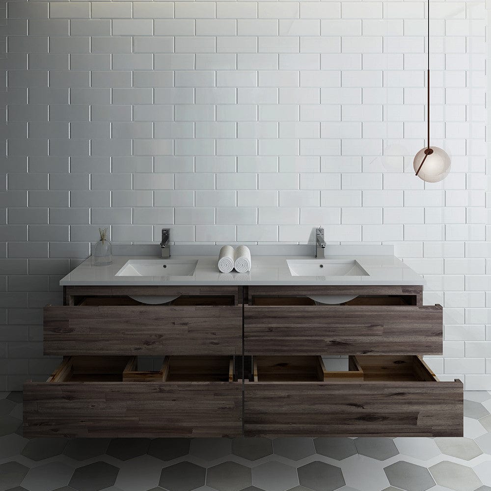 Fresca Formosa 72 Wall Hung Double Sink Modern Bathroom Cabinet w/ Top & Sinks | FCB31-3636ACA-CWH-U