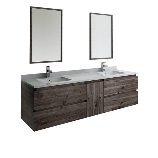 Fresca Formosa 72" Wall Hung Double Sink Modern Bathroom Vanity w/ Mirrors | FVN31-301230ACA