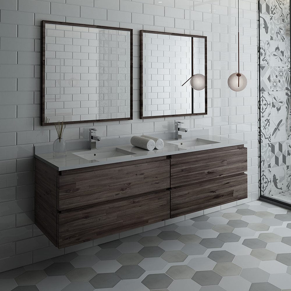 Fresca Formosa 72 Wall Hung Double Sink Modern Bathroom Vanity w/ Mirrors | FVN31-3636ACA