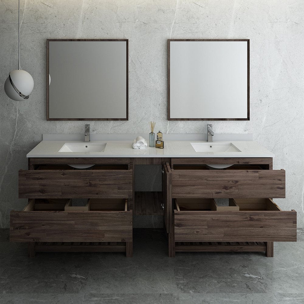 Fresca Formosa 84 Floor Standing Double Sink Modern Bathroom Vanity w/ Open Bottom & Mirrors | FVN31-361236ACA-FS
