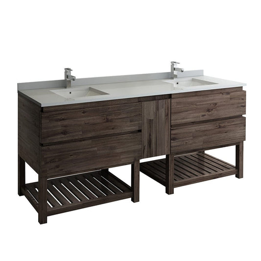 Fresca Formosa 84" Floor Standing Open Bottom Double Sink Modern Bathroom Cabinet w/ Top & Sinks | FCB31-361236ACA-FS-CWH-U