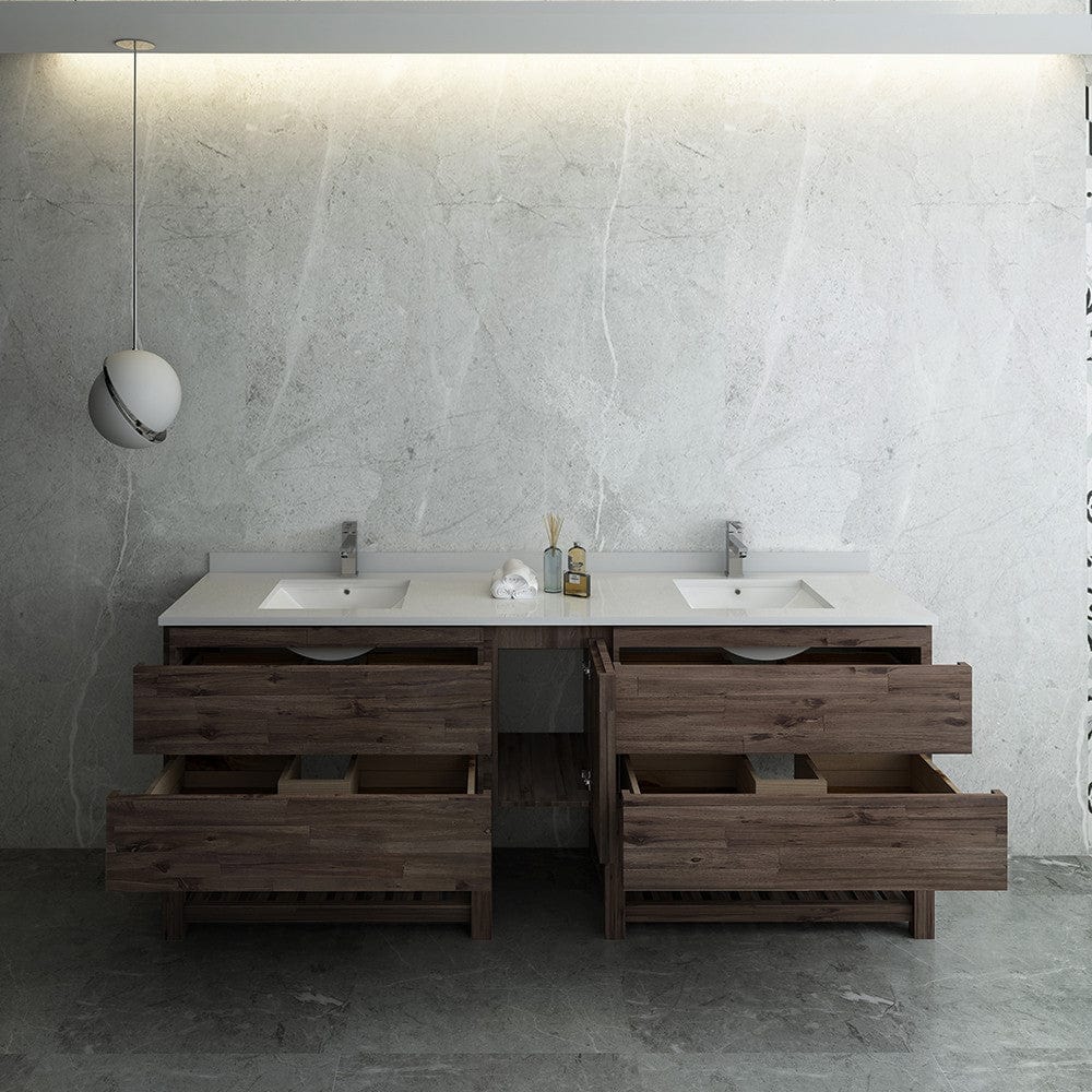 Fresca Formosa 84 Floor Standing Open Bottom Double Sink Modern Bathroom Cabinet w/ Top & Sinks | FCB31-361236ACA-FS-CWH-U