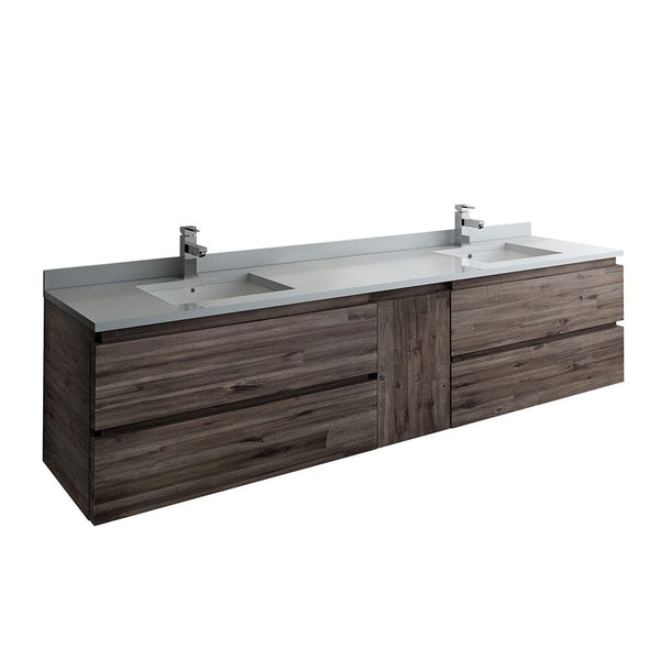 Fresca Formosa 84 Wall Hung Double Sink Modern Bathroom Cabinet w/ Top & Sinks | FCB31-361236ACA-CWH-U