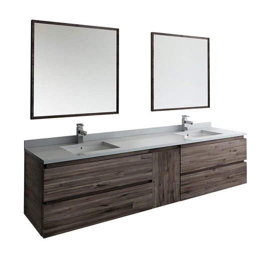 Fresca Formosa 84" Wall Hung Double Sink Modern Bathroom Vanity w/ Mirrors | FVN31-361236ACA