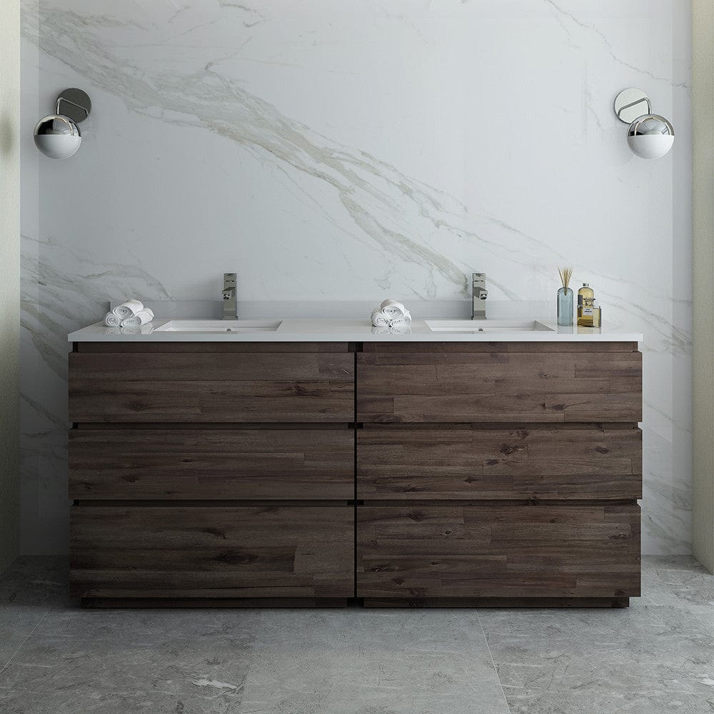 Fresca Formosa Acacia 70" Floor Standing Double Sink Modern Bathroom Cabinet | FCB31-3636ACA-FC