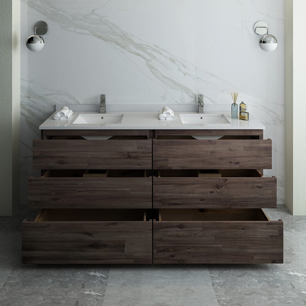 Fresca Formosa Acacia 70" Floor Standing Double Sink Modern Bathroom Cabinet | FCB31-3636ACA-FC