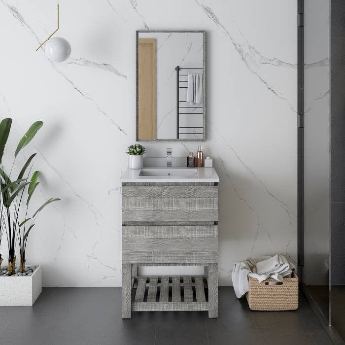 floor standing bathroom vanity in ash