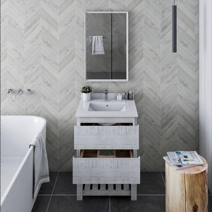 Fresca Formosa Modern 24" Rustic White Floor Standing Single Sink Bathroom Vanity w/ Open Bottom