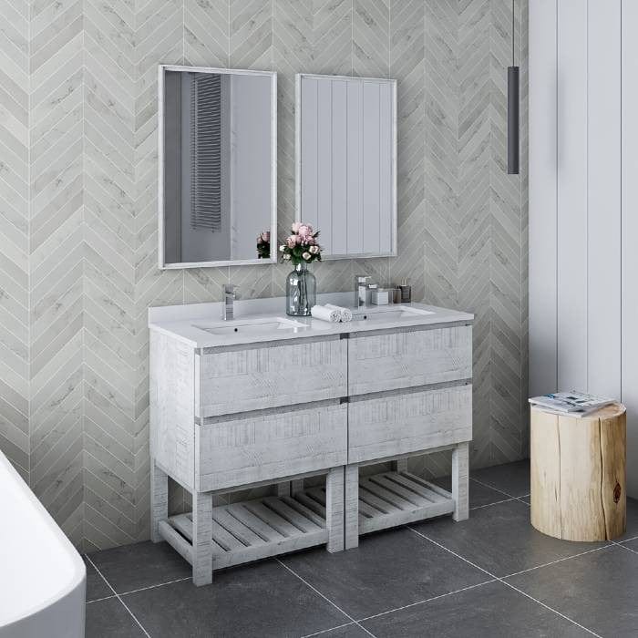 Fresca Formosa Modern 48" Rustic White Floor Standing Double Sink Bathroom Vanity w/ Open Bottom