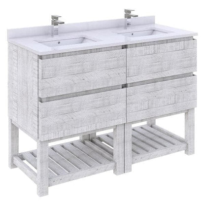 Fresca Formosa Modern 60" Rustic White Floor Standing Double Sink Bathroom Vanity w/ Open Bottom