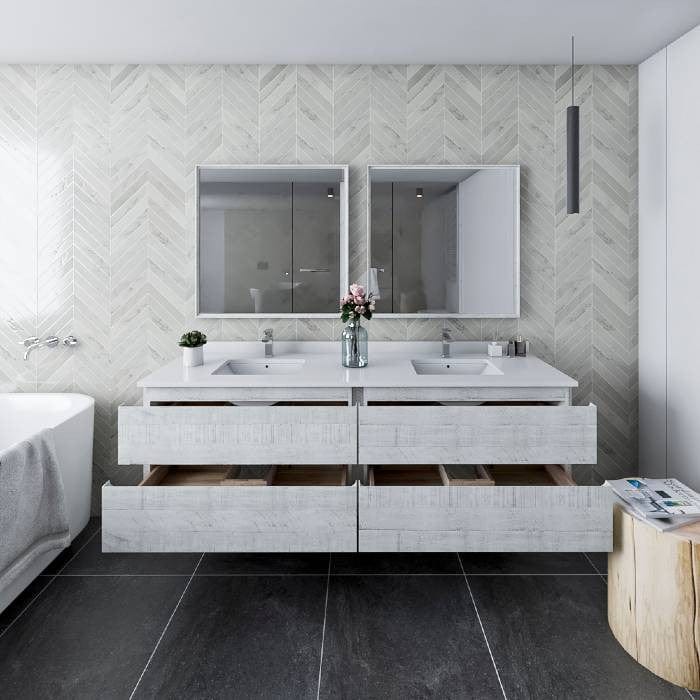 Fresca Formosa Modern 72" Rustic White Wall Hung Double Sink Bathroom Vanity