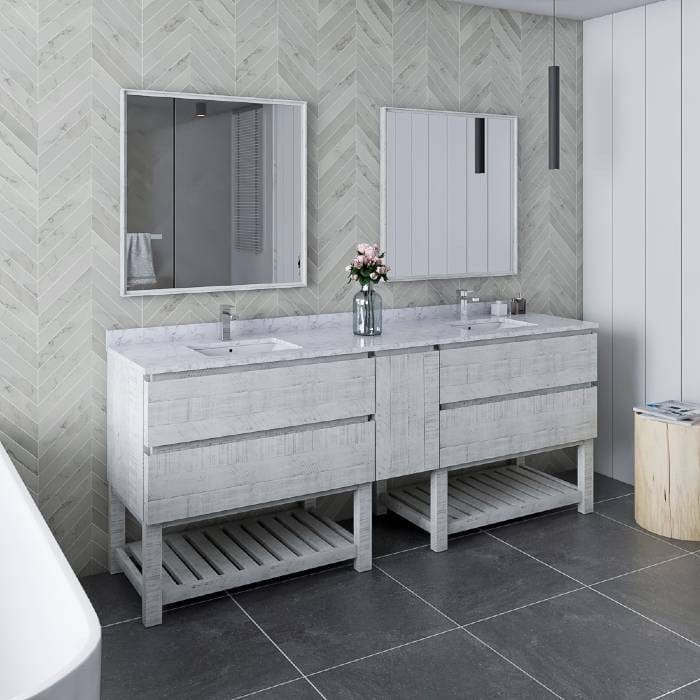 Fresca Formosa Modern 84" Rustic White Floor Standing Double Sink Bathroom Vanity w/ Open Bottom