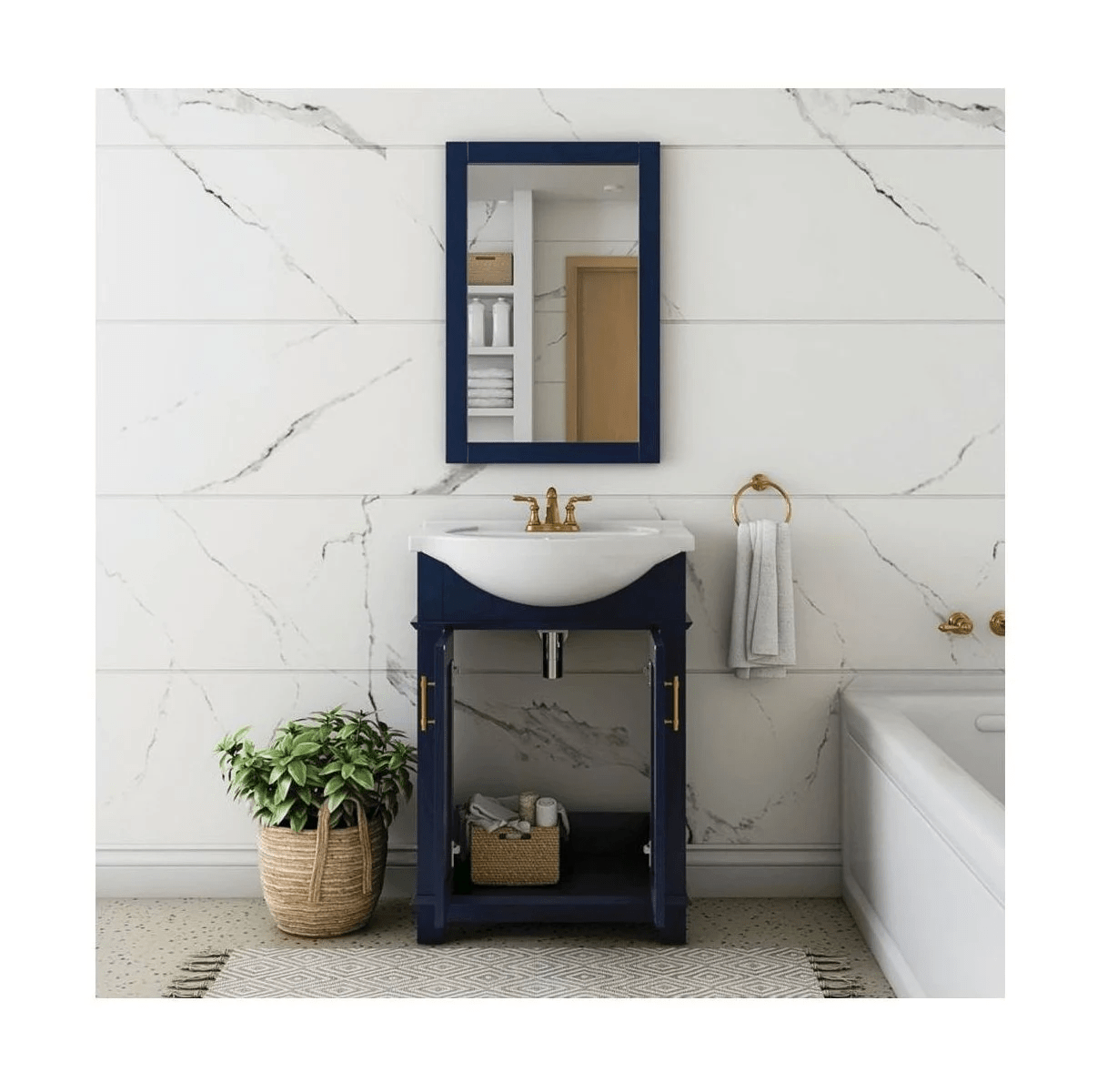 Fresca Hartford Royal Blue 30" Free Standing Single Basin Vanity with Cabinet and Ceramic Vanity Top