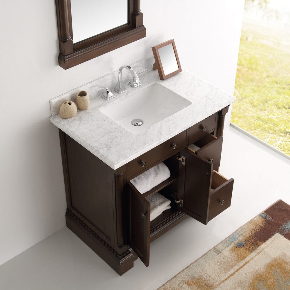 Fresca Kingston 36 Antique Coffee Traditional Bathroom Vanity w/ Mirror