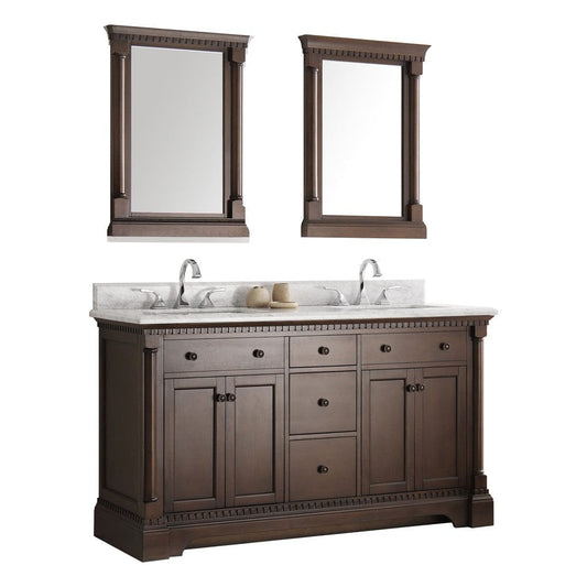 Fresca Kingston 60" Antique Coffee Double Sink Traditional Bathroom Vanity w/ Mirrors