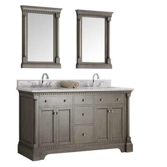 Fresca Kingston 60" Antique Silver Double Sink Traditional Bathroom Vanity w/ Mirrors