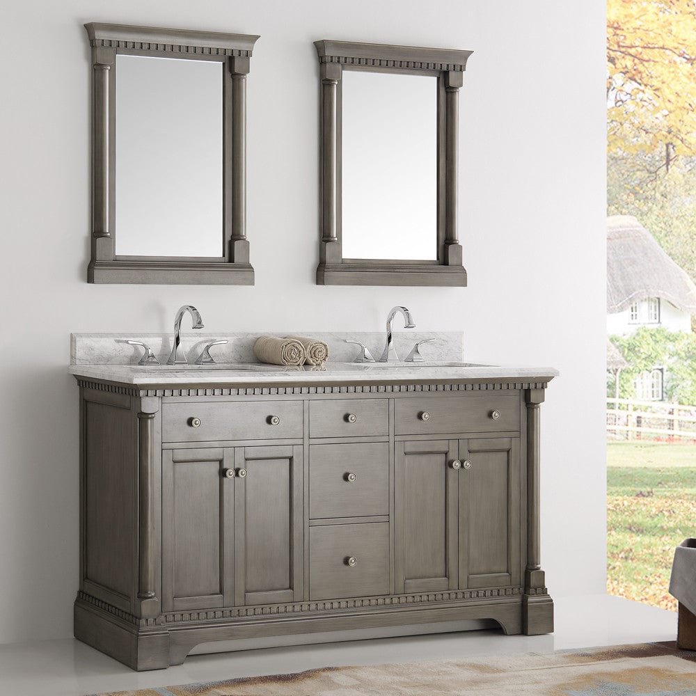 Fresca Kingston 60 Antique Silver Double Sink Traditional Bathroom Vanity w/ Mirrors