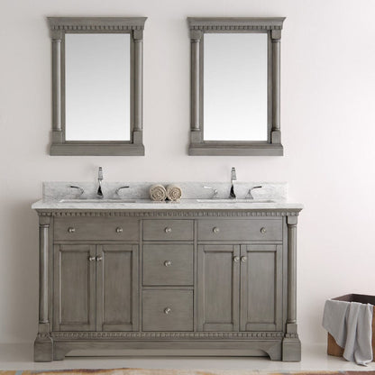 Fresca Kingston 60 Antique Silver Double Sink Traditional Bathroom Vanity w/ Mirrors