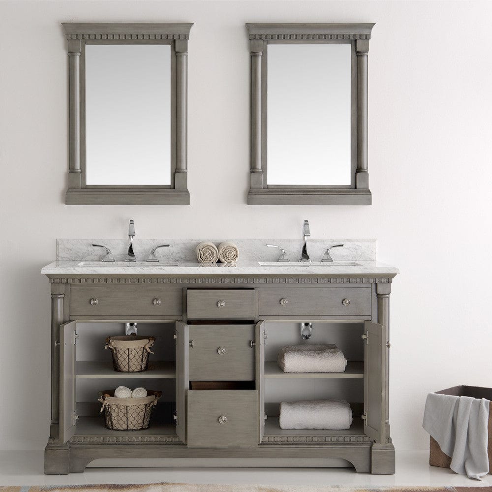 Fresca Kingston 60 Antique Silver Double Sink Traditional Bathroom Vanity w/ Mirrors