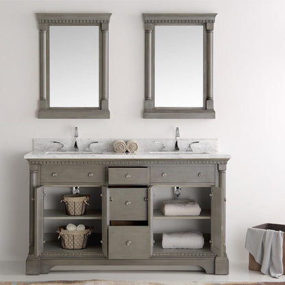 Fresca Kingston 60 Antique Silver Double Sink Traditional Bathroom Vanity w/ Mirrors