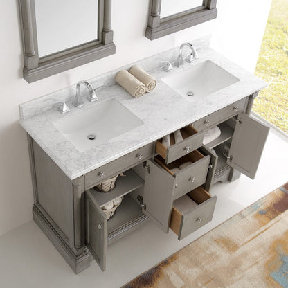 Fresca Kingston 60 Antique Silver Double Sink Traditional Bathroom Vanity w/ Mirrors