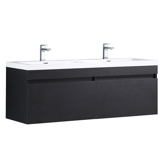 Fresca Largo 57" Black Modern Bathroom Cabinet w/ Integrated Sinks