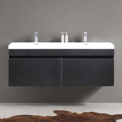 Fresca Largo 57 Black Modern Bathroom Cabinet w/ Integrated Sinks