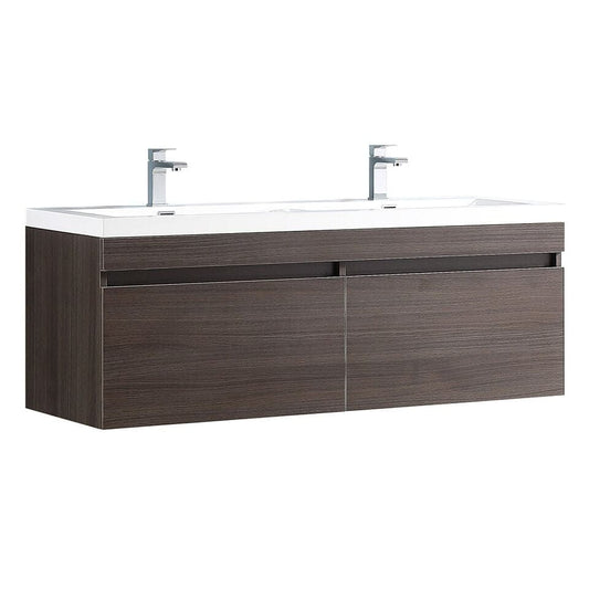 Fresca Largo 57" Gray Oak Modern Double Sink Bathroom Cabinet w/Integrated Sink