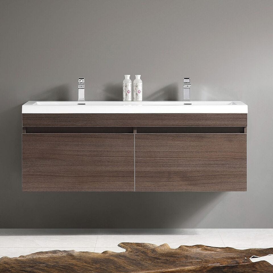 Fresca Largo 57 Gray Oak Modern Double Sink Bathroom Cabinet w/ Integrated Sinks